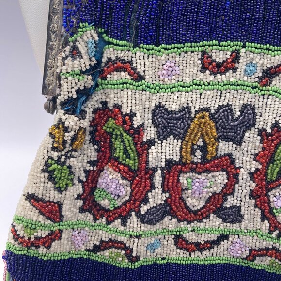 Antique Hand Beaded Bag/Purse wit Silver Frame Boho Grannycore Art Deco Reticule - Picture 3 of 8